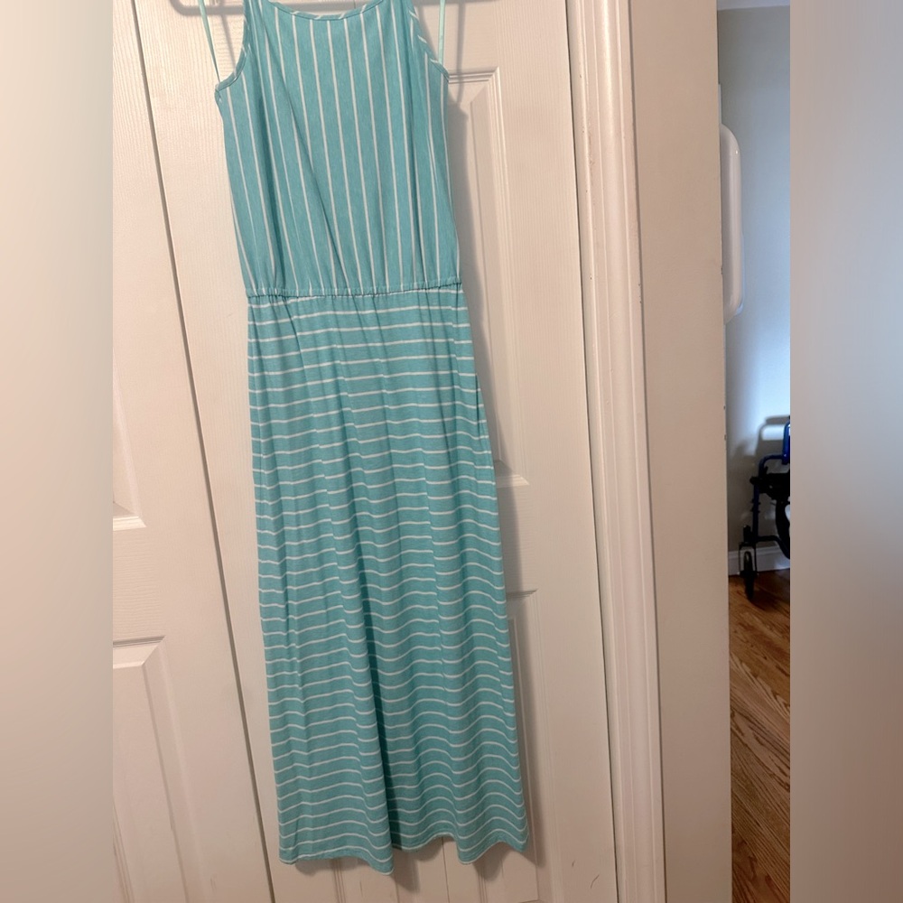 Merona aqua with white stripes maxi dress size small.